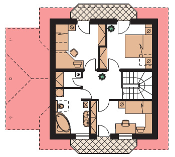 Projekt domu z poddaszem użytkowym, otwarta kuchnia, łazienka z oknem i 2 sypialnie