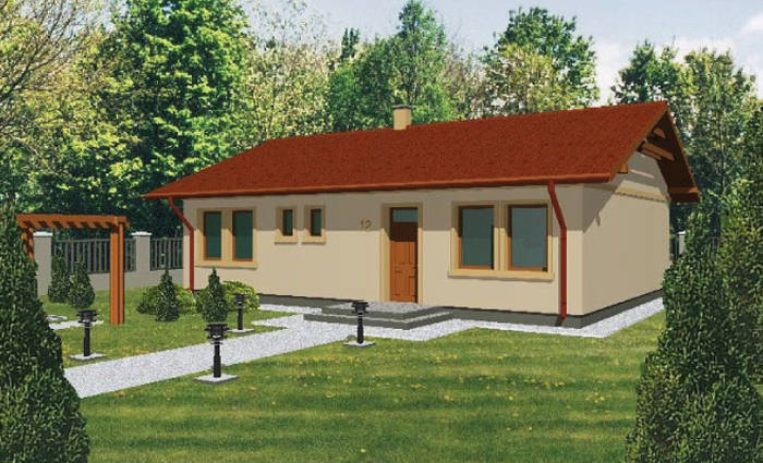 Projekt domu energooszczędnego z drewna, salon z otwartą kuchnia i 3 sypialnie