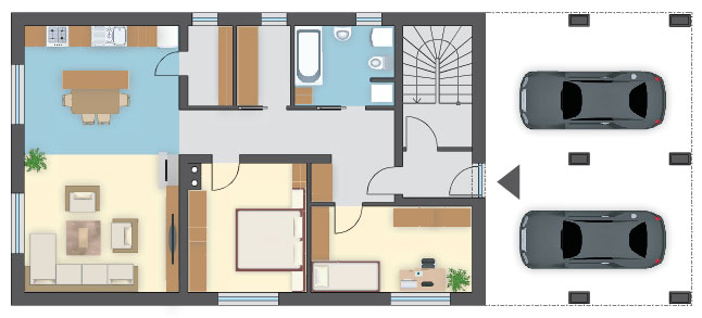 Projekt domu z poddaszem dla dwóch rodzin, 5 sypialni i 2 łazienki, 2-stan. garaż