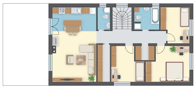 Projekt domu z poddaszem dla dwóch rodzin, 5 sypialni i 2 łazienki, 2-stan. garaż