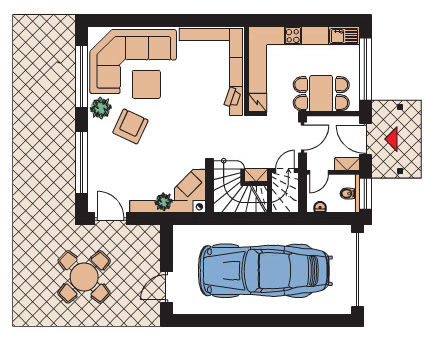 Dom z poddaszem na planie prostokąta, boczny 1-stan. garaż i 3 sypialnie, wygodny