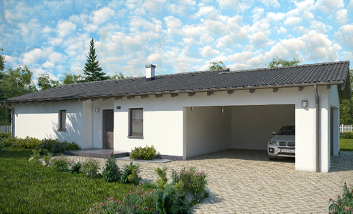 Projekt domu na długą i wąską działkę dla rodziny 2+2, 3 sypialnie i 2-st. garaż