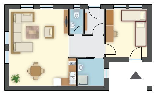 Niski koszt budowy domu i zwartość bryły, sypialnia o pow. 12 m² i aneks kuchenny