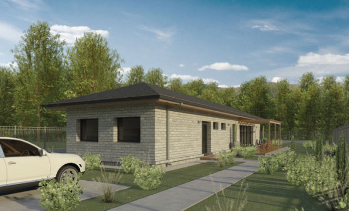 Elewacja z szarej cegły klinkierowej, dom na wąską działkę, 3 sypialnie o pow. 12 m²