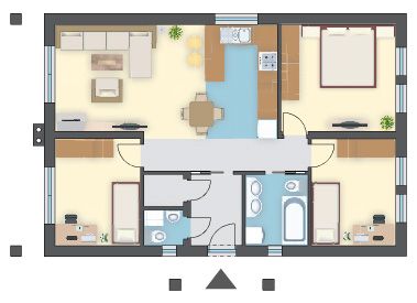 Duże okna tarasowe, salon z otwartą kuchnią 25 m², 3 sypialnie + łazienka