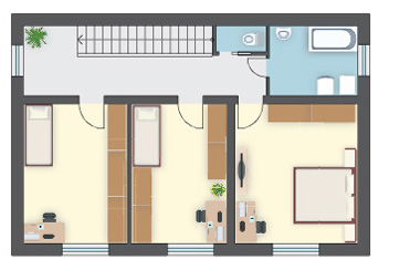 Projekt domu z dwuspadowym dachem, z poddaszem, 4 sypialnie, 2 łazienki i kuchnia ze spiżarką