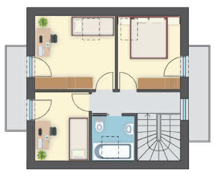 Projekt domu z poddaszem, 4 sypialnie i 1 łazienka, dla 4-5-os. rodziny, tani w budowie