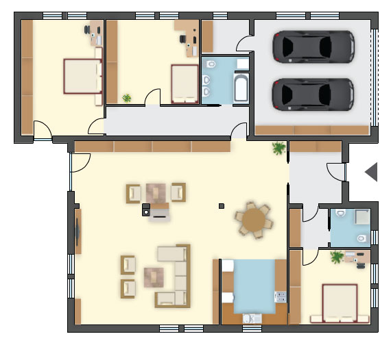 Architektura domu zdobiona w detale z drewna, 3 sypialnie