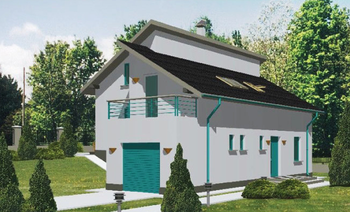 Projekt domu z tarasem nad garażem, 3 sypialnie i wydzielona kuchnia