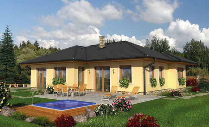 Delikatne wstawki drewna w projekcie domu, bungalow dla 5-osobowej rodziny