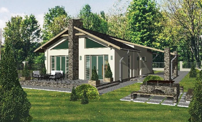 Parterowy projekt domu z dwuspadowym dachem, salon z otwartą kuchnią