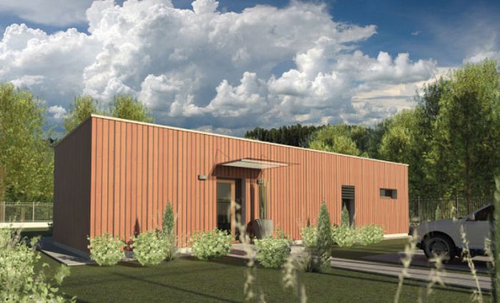 Projekt domu z daszkiem na cięgnach, modernistyczny, 2 sypialnie