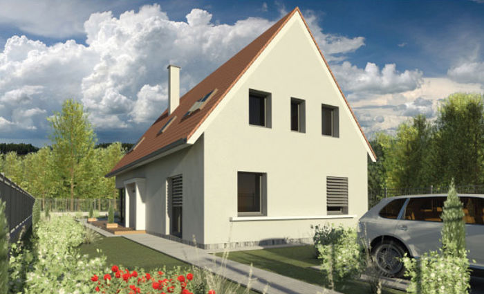 Projekt domu z oknami w ścianach szczytowych, z poddaszem