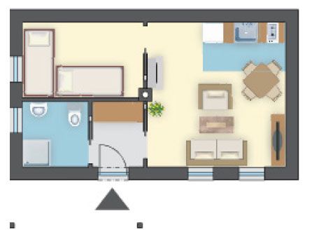 Projekt domu z kolumnami 31,70 m² letniskowy, okiennice drewniane zewnętrzne
