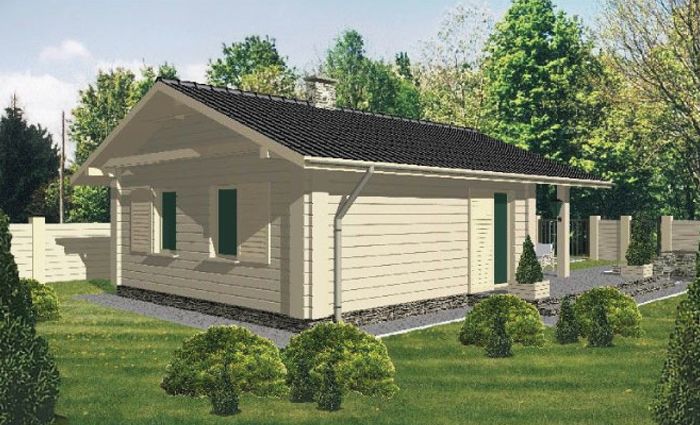 Podwójne drzwi do ogrodu, projekt domu, 1 sypialnia i salon z kominkiem