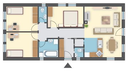 Budowa domu szkieletowego drewnianego 84,80 m², 3 sypialnie i otwarta kuchnia