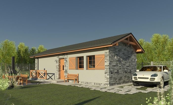 Komfortowy układ funkcjonalny dla 2-3-os. rodziny - projekt domu z 1 sypialnią 13 m²