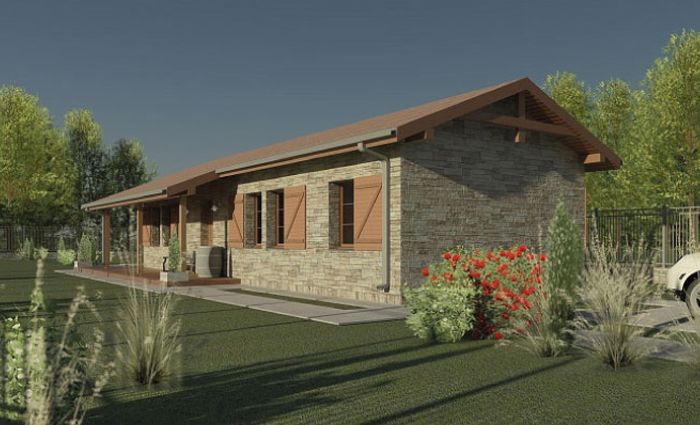 Dom dla 6-os. rodziny idealny na wąską działkę, salon z kuchnią 22 m², 3 sypialnie