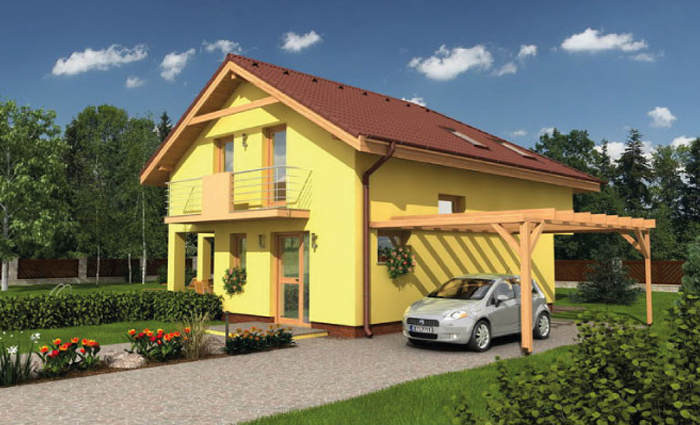 Prosta konstrukcja domu szkieletowego, 4 sypialnie i 3 łazienki, salon z kuchnią 47 m²