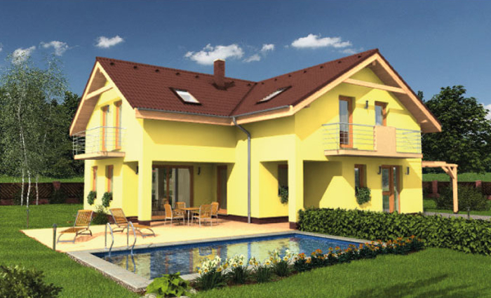 Prosta konstrukcja domu szkieletowego, 4 sypialnie i 3 łazienki, salon z kuchnią 47 m²