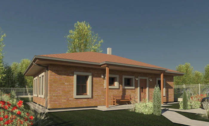 Filary z drewna w domu parterowym 105,90 m², nowoczesny