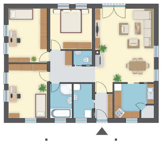 Filary z drewna w domu parterowym 105,90 m², nowoczesny