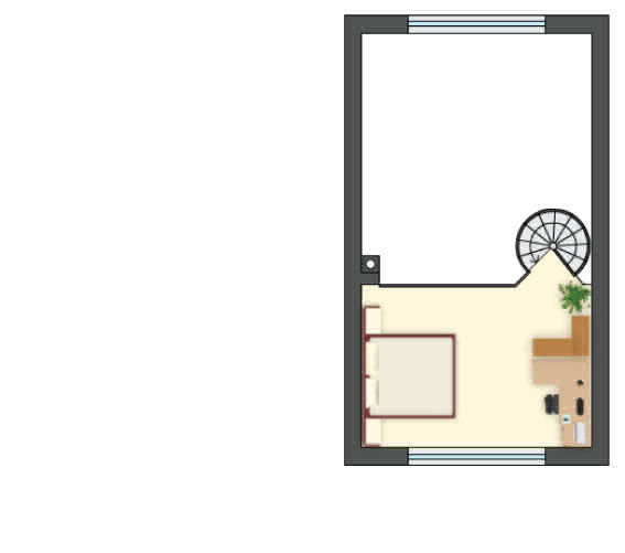 Projekt z antresolą, salon z kominkiem 27 m², 3 sypialnie i kręcone schody w domu