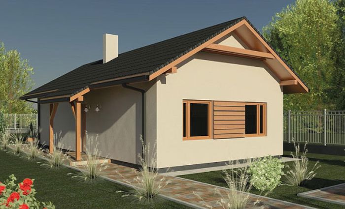 Duże okna w salonie, dom parterowy projekt, 2 pokoje z aneksem wypoczynkowym