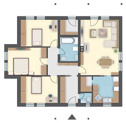 Zwarta bryła budynku, projekt domu parterowego, subtelny