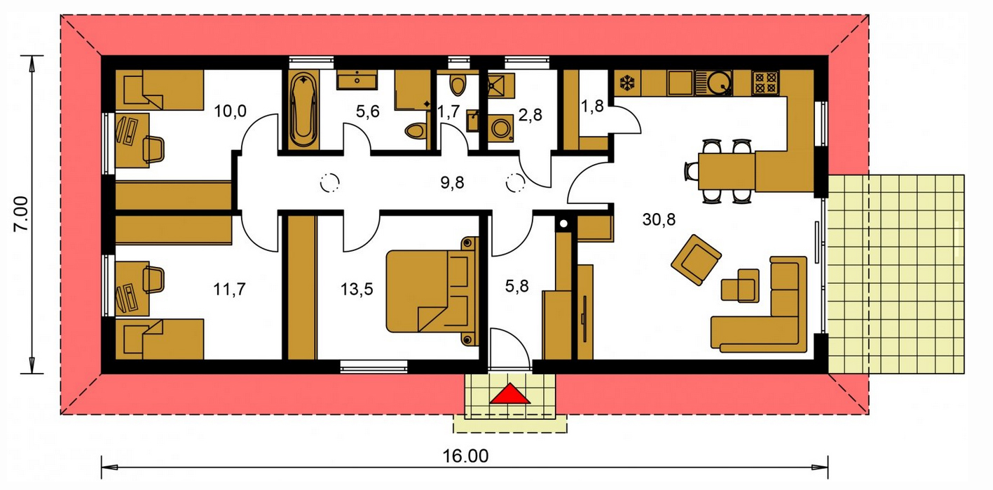 3 sypialnie, salon z otwartą kuchnią, spiżarnia, pralnia - dla 4-5-os. rodziny
