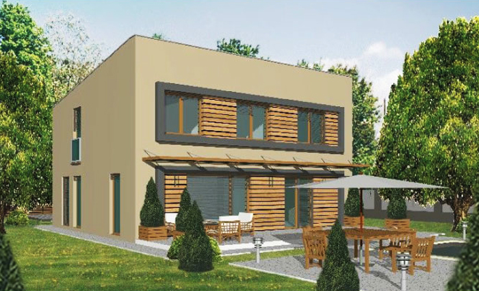 Ciepłe drewno na elewację domu, projekt piętrowy, 4 sypialnie i 2 łazienki