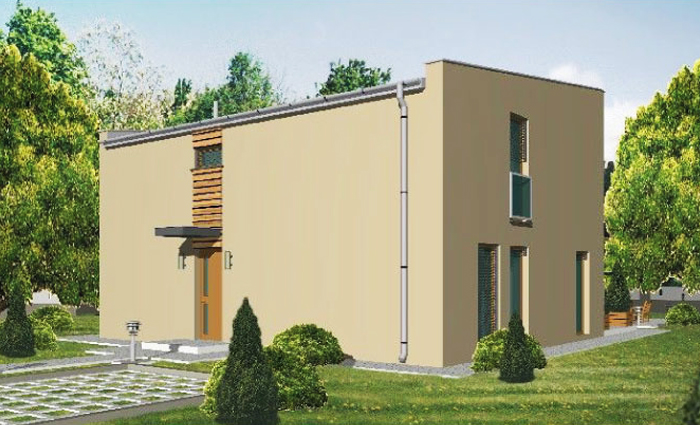 Ciepłe drewno na elewację domu, projekt piętrowy, 4 sypialnie i 2 łazienki