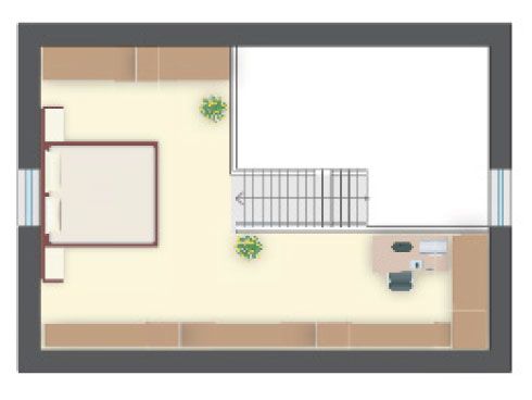 Domek letniskowy drewniany, projekt z poddaszem, 1 sypialnia