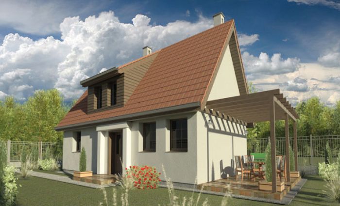 Projekt domu z lukarnami, dwuspadowy dach, z antresolą