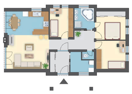 Parterowy dom 90,30 m², kuchnia otwarta na salon i 3 sypialnie