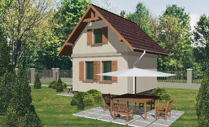 Domek letniskowy z poddaszem użytkowym, tani w budowie, 1 sypialnia