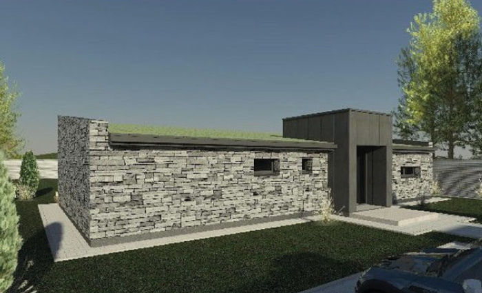 Projekt budynku handlowo-usługowego o niskiej połaci dachu, 107,90 m²