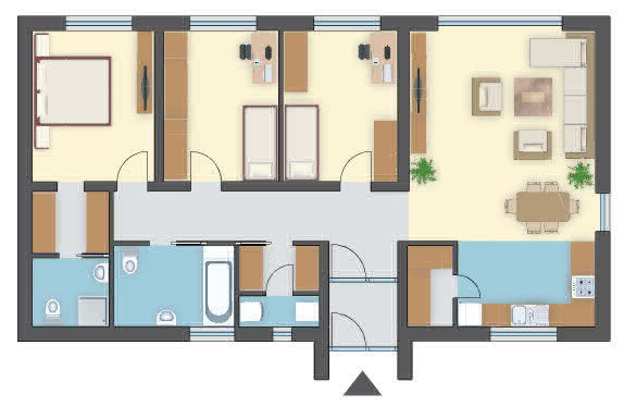 Projekt budynku handlowo-usługowego o niskiej połaci dachu, 107,90 m²