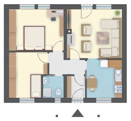Projekt domu z drewnianą elewacją, letniskowy, salon 18 m² i 2 sypialnie