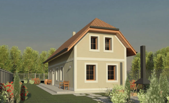 Projekt domu zwieńczony dachem naczółkowym, 3 sypialnie i otwarta kuchnia