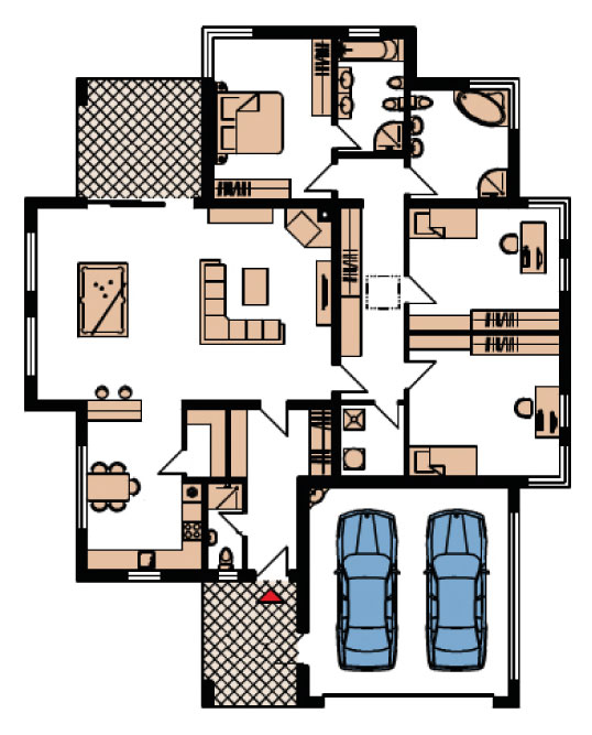 Podcienie wejściowe stanowią ozdobę budynku, garaż na 2 auta o pow. 36 m² 3 sypialnie